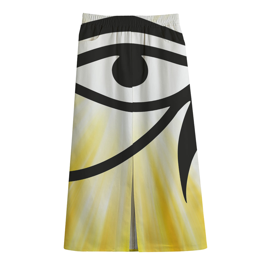 Eye Of Horus Symbol Print Cotton Front Slit Maxi Skirt