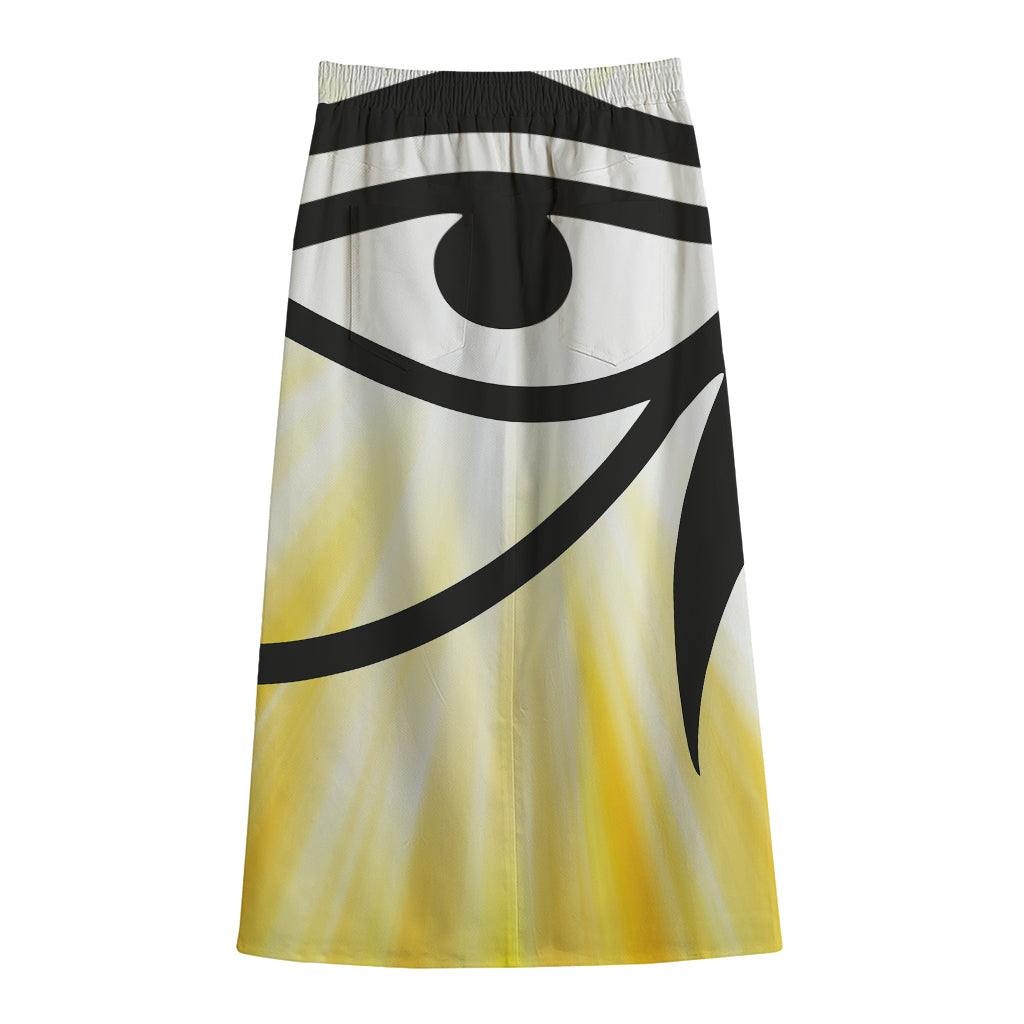 Eye Of Horus Symbol Print Cotton Front Slit Maxi Skirt