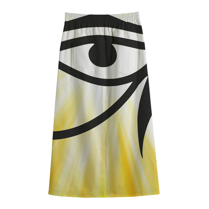 Eye Of Horus Symbol Print Cotton Front Slit Maxi Skirt