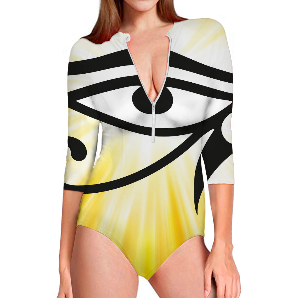 Eye Of Horus Symbol Print Long Sleeve Swimsuit