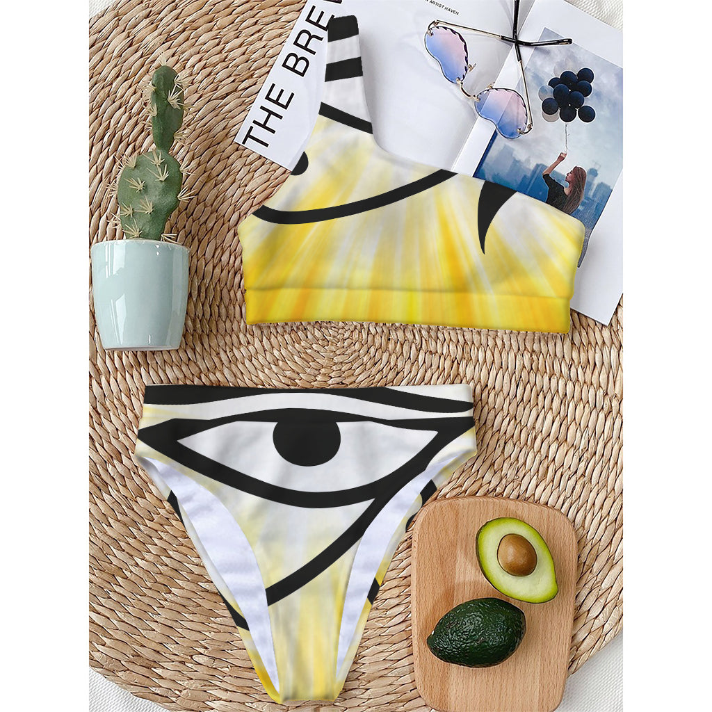 Eye Of Horus Symbol Print One Shoulder Bikini Top