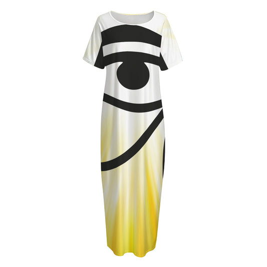 Eye Of Horus Symbol Print Short Sleeve Long Nightdress