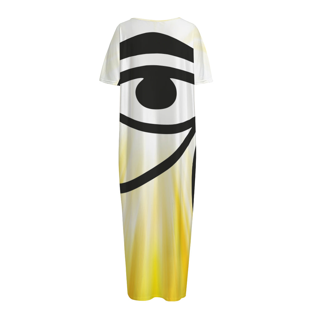 Eye Of Horus Symbol Print Short Sleeve Long Nightdress