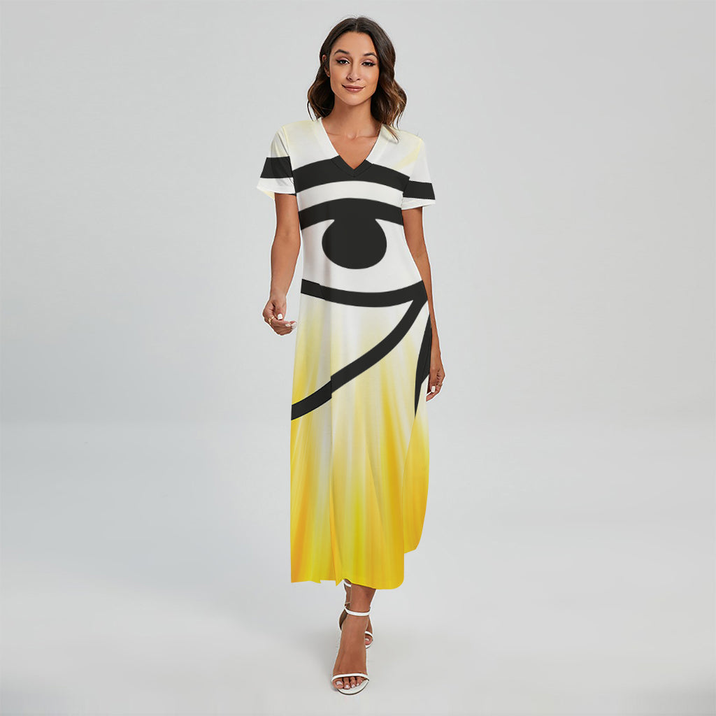 Eye Of Horus Symbol Print Short Sleeve Maxi Dress