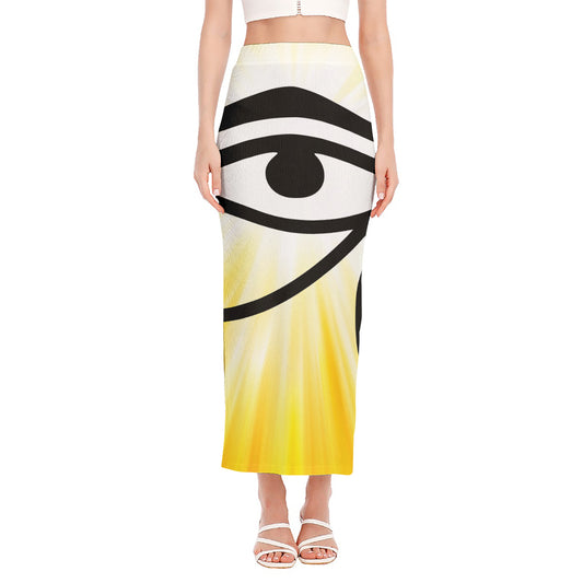 Eye Of Horus Symbol Print Side Slit Maxi Skirt