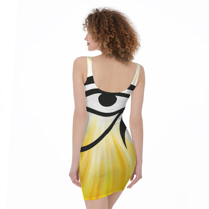 Eye Of Horus Symbol Print Sleeveless Bodycon Dress