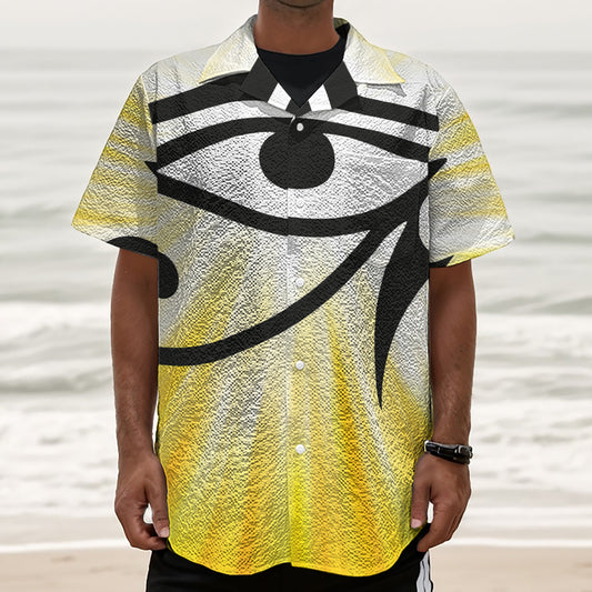 Eye Of Horus Symbol Print Textured Short Sleeve Shirt