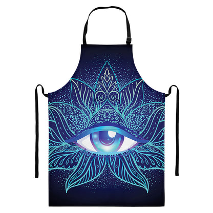 Eye of Providence Flower Print Bib Apron With Pocket