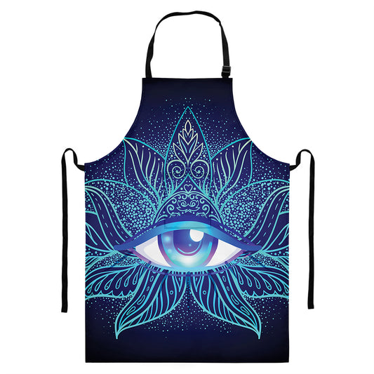 Eye of Providence Flower Print Bib Apron With Pocket