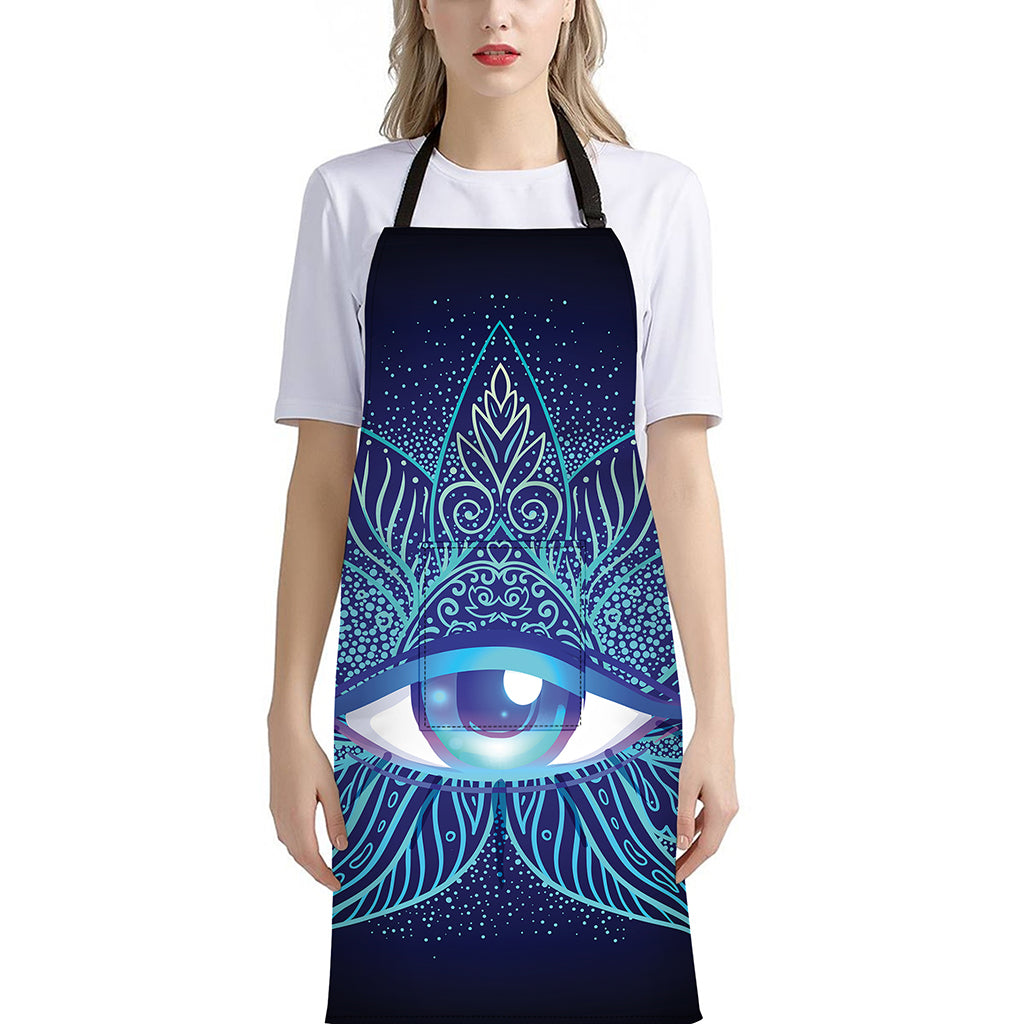 Eye of Providence Flower Print Bib Apron With Pocket