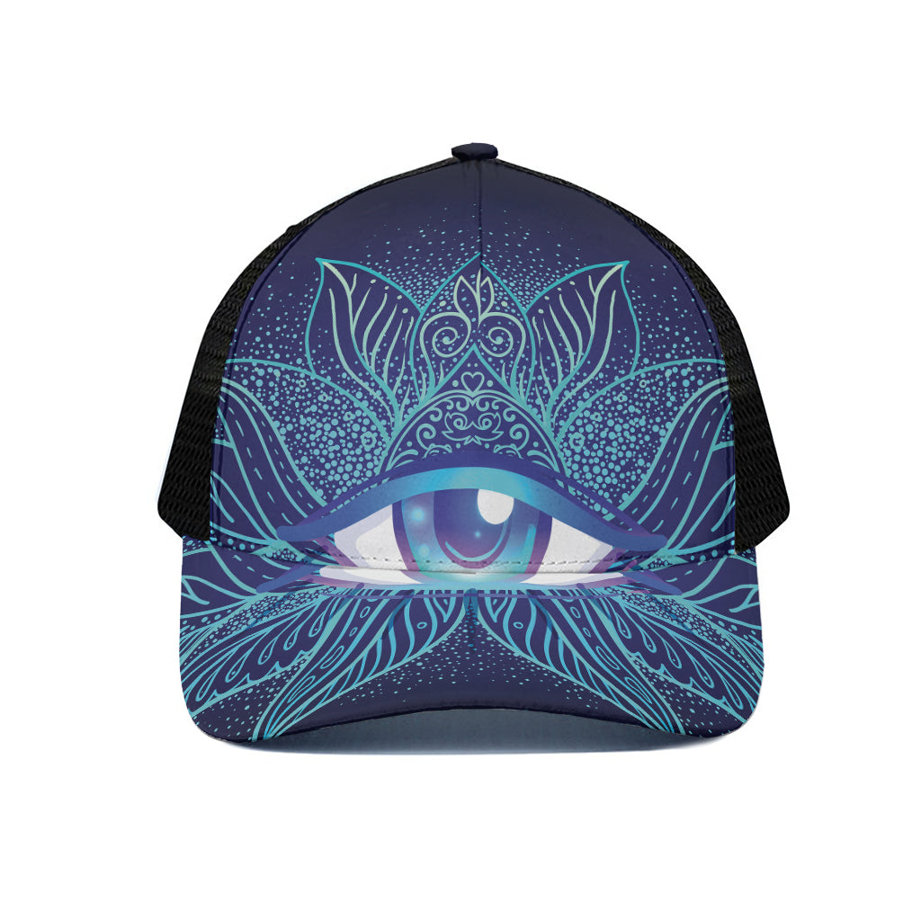 Eye of Providence Flower Print Black Mesh Trucker Cap