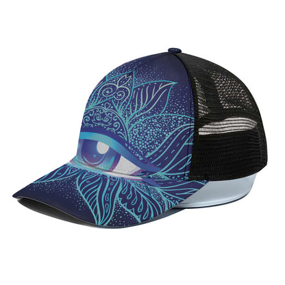Eye of Providence Flower Print Black Mesh Trucker Cap