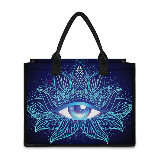 Eye of Providence Flower Print Canvas Tote Bag