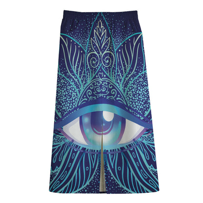 Eye of Providence Flower Print Cotton Front Slit Maxi Skirt