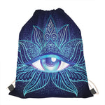 Eye of Providence Flower Print Drawstring Bag