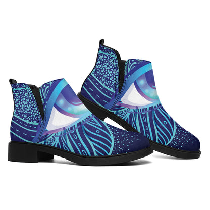 Eye of Providence Flower Print Flat Ankle Boots