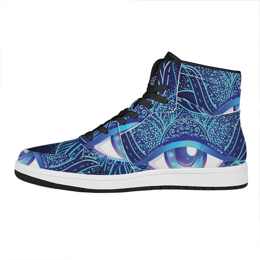 Eye of Providence Flower Print High Top Leather Sneakers