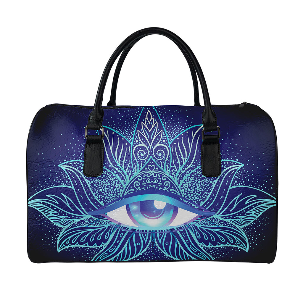Eye of Providence Flower Print Leather Duffle Bag