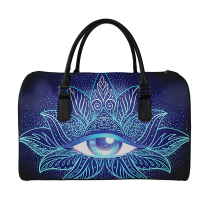 Eye of Providence Flower Print Leather Duffle Bag