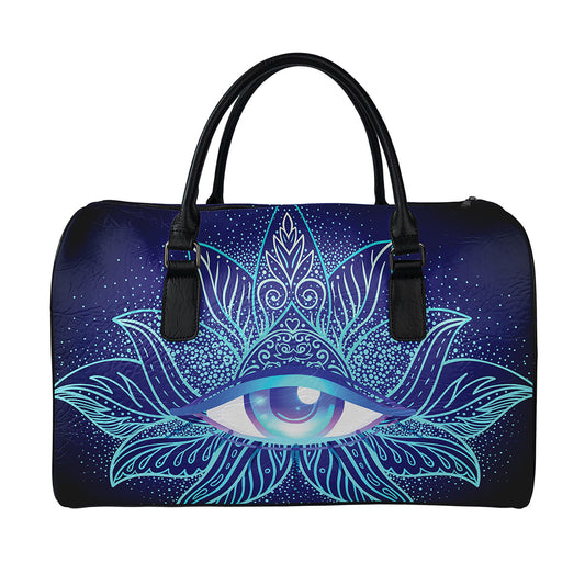 Eye of Providence Flower Print Leather Duffle Bag
