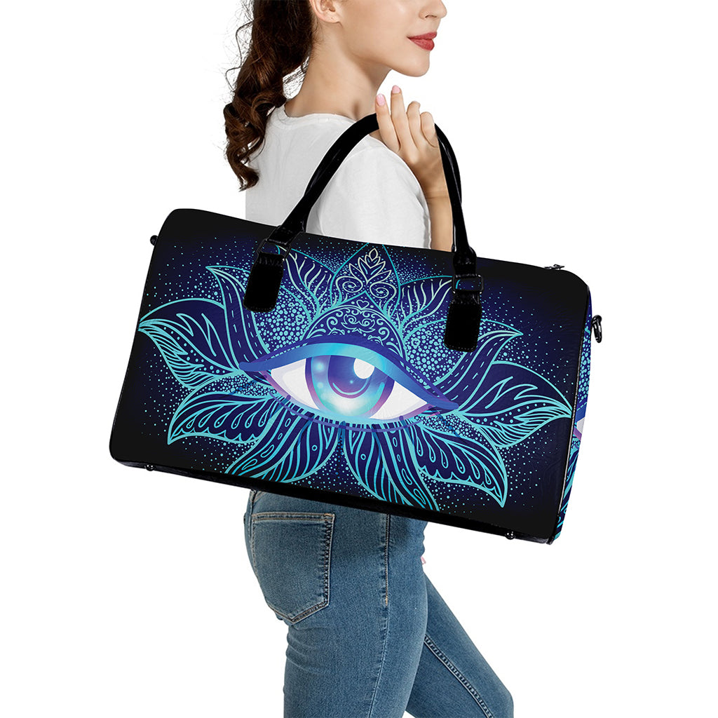 Eye of Providence Flower Print Leather Duffle Bag