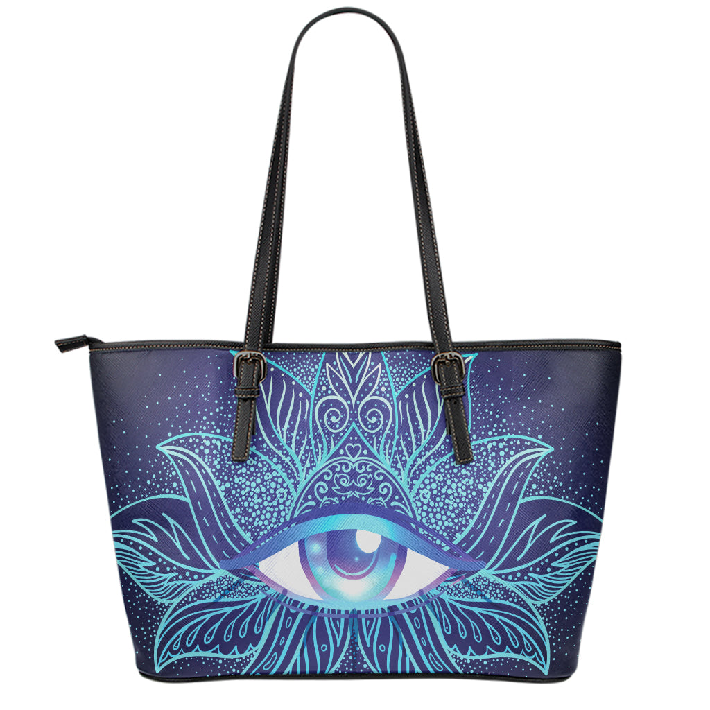 Eye of Providence Flower Print Leather Tote Bag