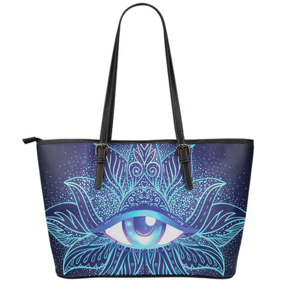Eye of Providence Flower Print Leather Tote Bag