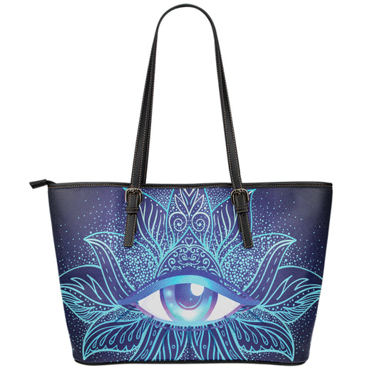 Eye of Providence Flower Print Leather Tote Bag