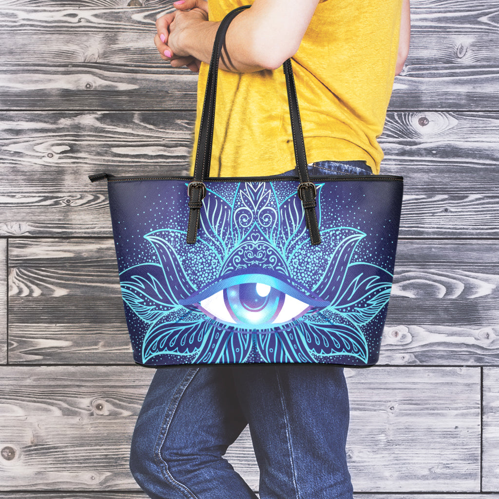 Eye of Providence Flower Print Leather Tote Bag