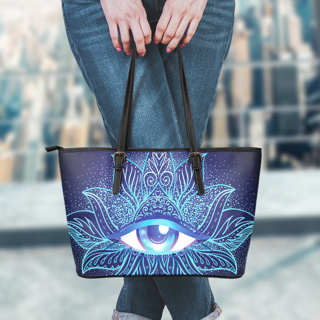 Eye of Providence Flower Print Leather Tote Bag