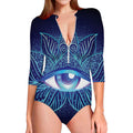 Eye of Providence Flower Print Long Sleeve Swimsuit
