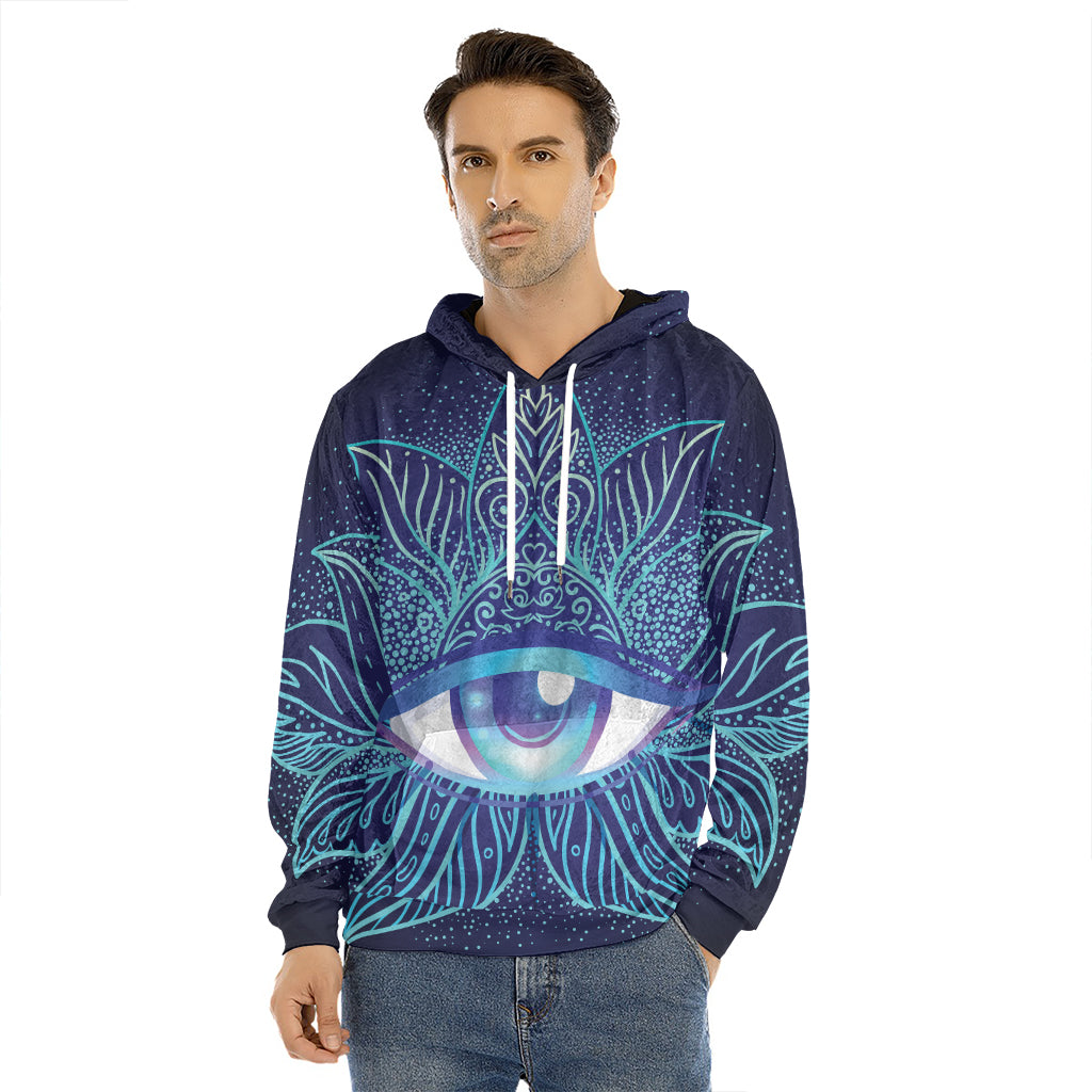 Eye of Providence Flower Print Men's Velvet Pullover Hoodie