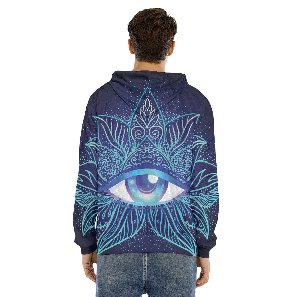 Eye of Providence Flower Print Men's Velvet Pullover Hoodie
