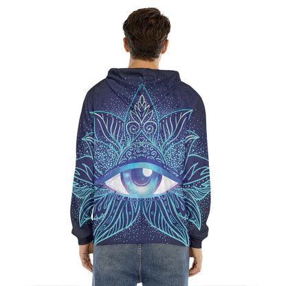 Eye of Providence Flower Print Men's Velvet Pullover Hoodie