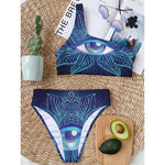 Eye of Providence Flower Print One Shoulder Bikini Top