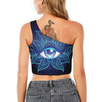 Eye of Providence Flower Print One Shoulder Crop Top