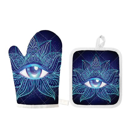 Eye of Providence Flower Print Oven Mitt And Pot Holder Set