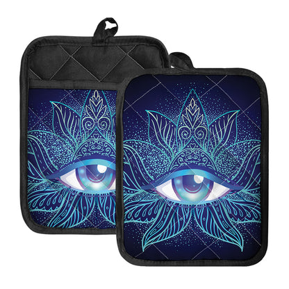 Eye of Providence Flower Print Pot Holders With Pocket