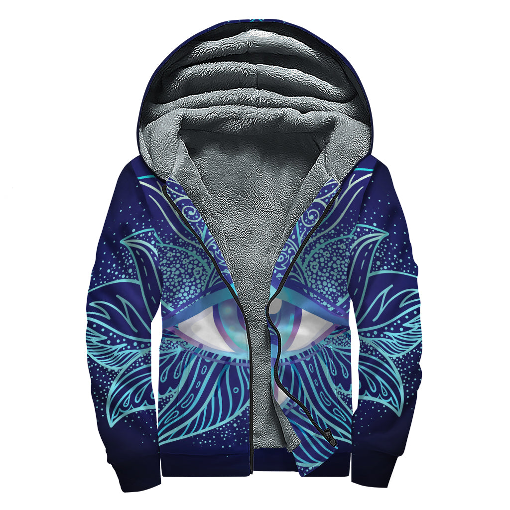 Eye of Providence Flower Print Sherpa Lined Zip Up Hoodie