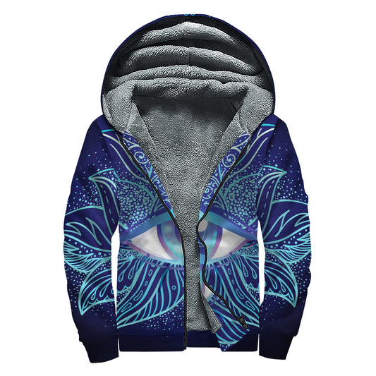 Eye of Providence Flower Print Sherpa Lined Zip Up Hoodie