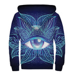 Eye of Providence Flower Print Sherpa Lined Zip Up Hoodie
