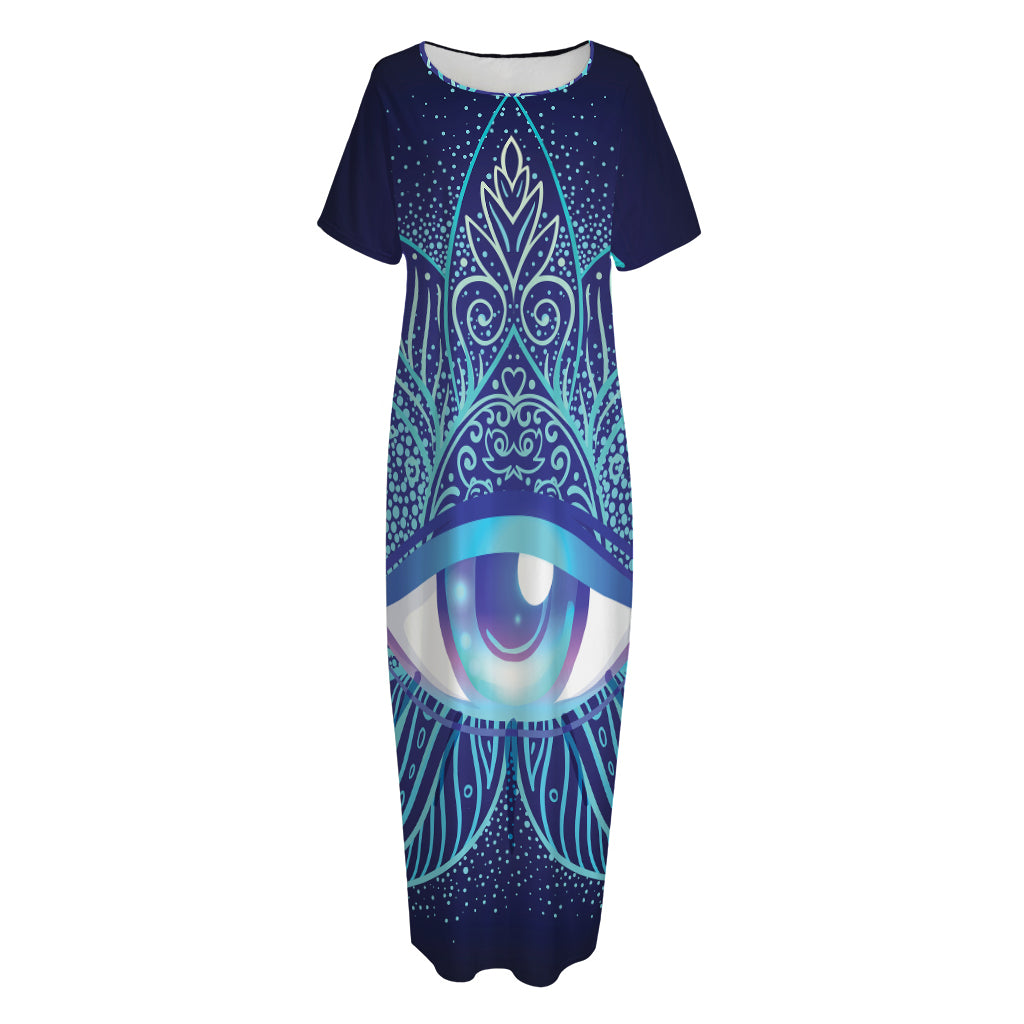 Eye of Providence Flower Print Short Sleeve Long Nightdress