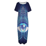 Eye of Providence Flower Print Short Sleeve Long Nightdress