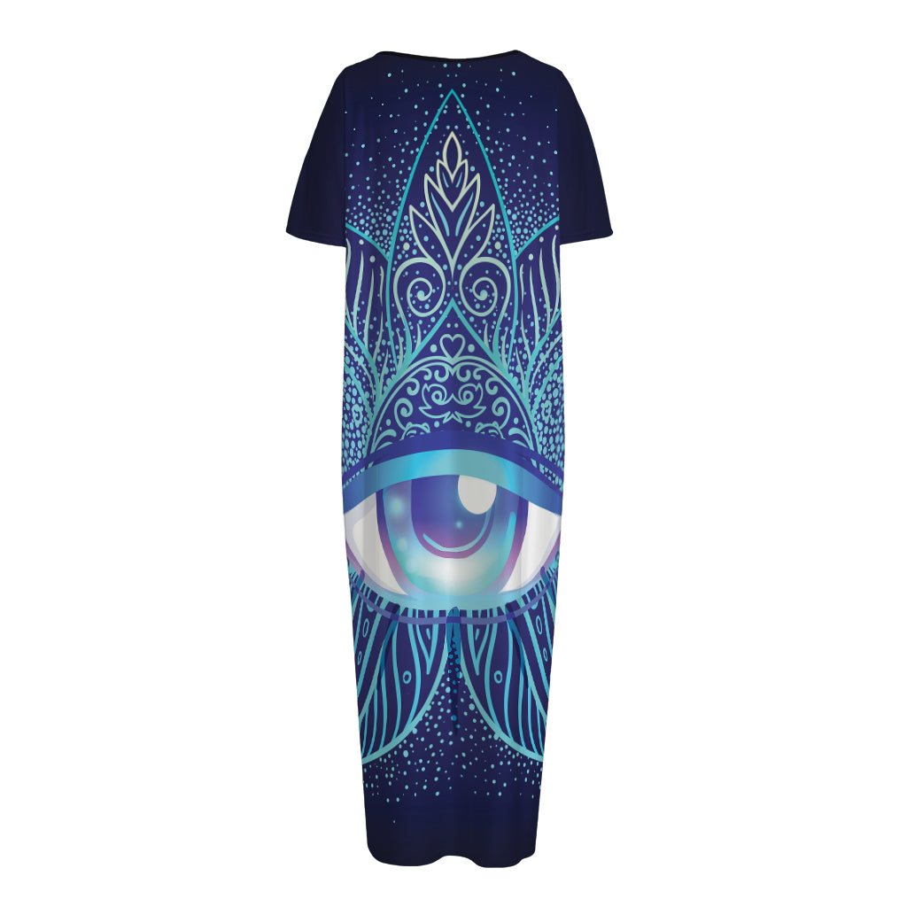 Eye of Providence Flower Print Short Sleeve Long Nightdress