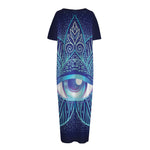 Eye of Providence Flower Print Short Sleeve Long Nightdress