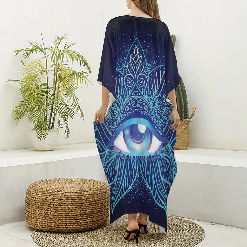 Eye of Providence Flower Print Silk V-Neck Kaftan Dress