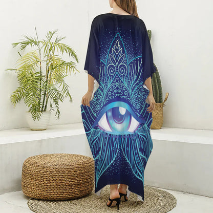 Eye of Providence Flower Print Silk V-Neck Kaftan Dress