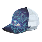 Eye of Providence Flower Print White Mesh Trucker Cap