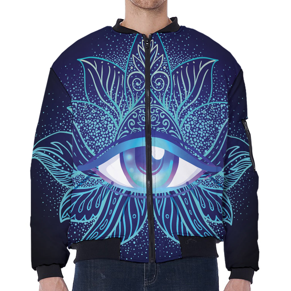 Eye of Providence Flower Print Zip Sleeve Bomber Jacket