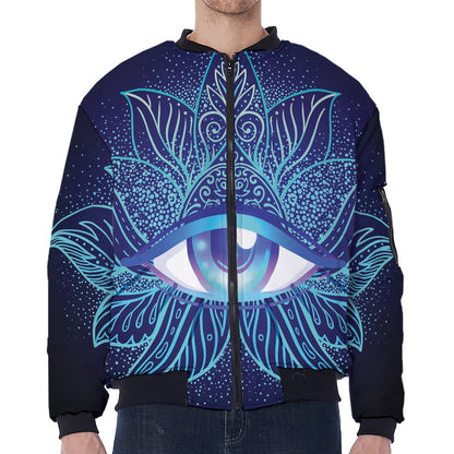 Eye of Providence Flower Print Zip Sleeve Bomber Jacket